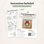 The step-by-step card that comes with the Holiday Wreath kit, front and back: what's in the kit, what you'll need, and six illustrated steps.