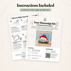 The step-by-step card that comes with the Mushroom kit, front and back: what's in the kit, what you'll need, and six illustrated steps.