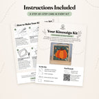 The step-by-step card that comes with the Pumpkin kit, front and back: what's in the kit, what you'll need, and six illustrated steps.