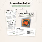 The step-by-step card that comes with the Pumpkin kit, front and back: what's in the kit, what you'll need, and six illustrated steps.