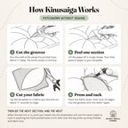 How kinusaiga works: cut the grooves with the craft knife, peel one section, cut your fabric about ½ in larger, then press it down and tuck the edges in with the seam ripper.