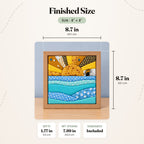 Size guide for the Sun 8 inch kit: the finished piece in its frame measures 8.7 in (22.1 cm) wide and tall and 1.77 in (4.5 cm) deep, with a 7.99 in (20.3 cm) art opening.